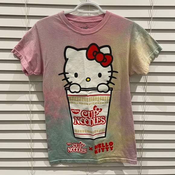 Multicoloured Tie Dye HotTopic Hello Kitty Cup Of Noodles Oversized T-Shirt - Picture 1 of 1